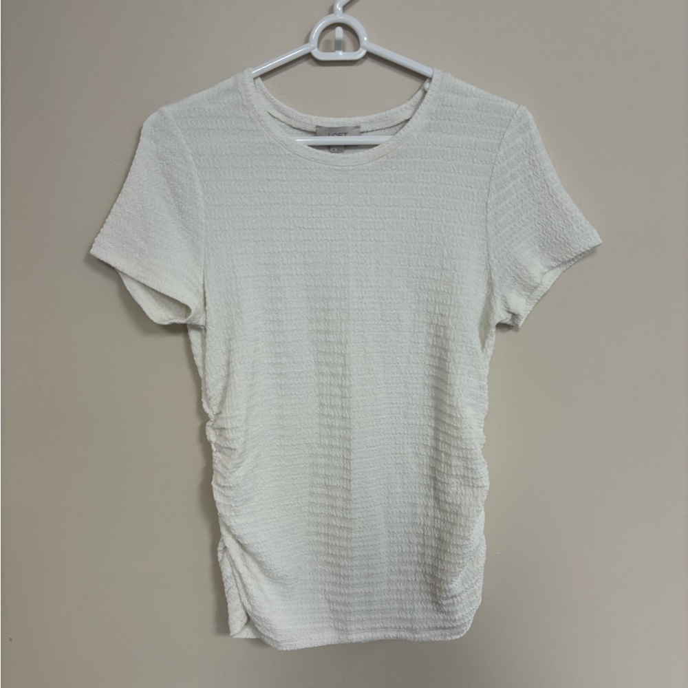 LOFT Cream Fitted Ribbed Short Sleeve Tee